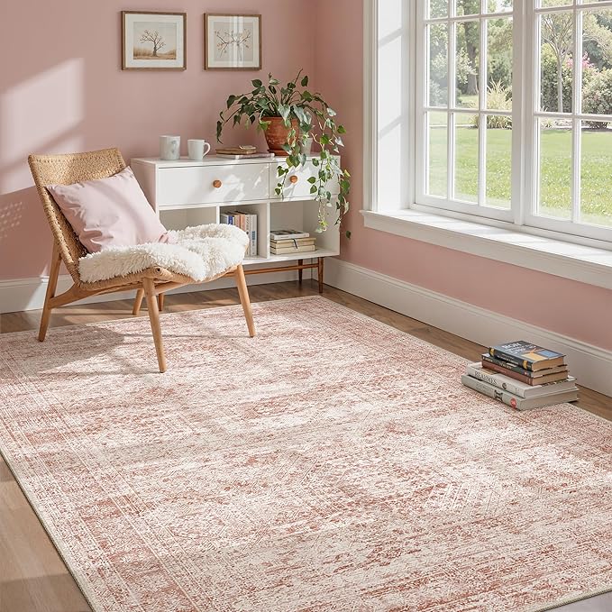 6x9 Area Rug for Living Room Washable Non-Slip Modern Rugs for Bedroom Dining Room Ultra-Thin Indoor Pink Rug