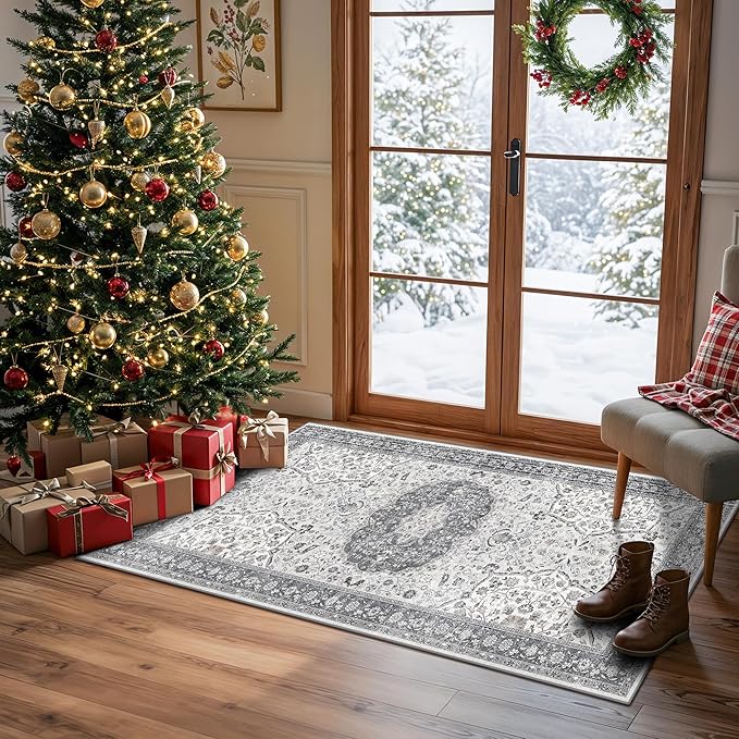 Washable 2x4 Kitchen Sink Rugs: Washable Non-Slip Hardwood Floor Mat for Stove Soft Stain Resistant Carpet Boho Home Decor for High Traffic Area Low-Pile Area Rug for Entryway Foyer(2x4,Grey)