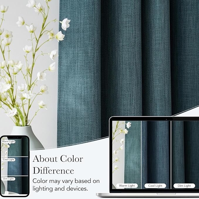 NICETOWN Greyish Blue Room Darkening Rod Pocket Curtains 63 inch Length, W42 x L63, Light Blocking Thermal Insulated Noise Reducing Drapes for Bedroom Living Room Farmhouse Decor, 2 Panels