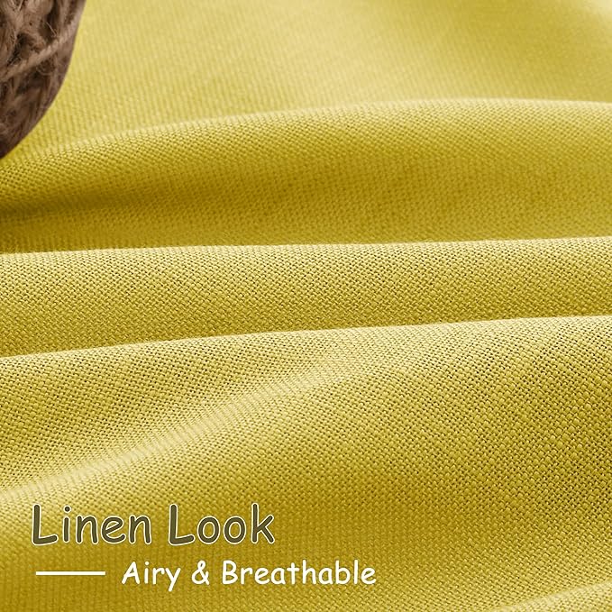Nanspring Celery Yellow Linen Curtains 84 Inch Length 2 Panels Set for Living Room Back Tab Light Filtering Semi Sheer Curtain for Bedroom Farmhouse Drapes, 52x84 Inch, 2 Panels