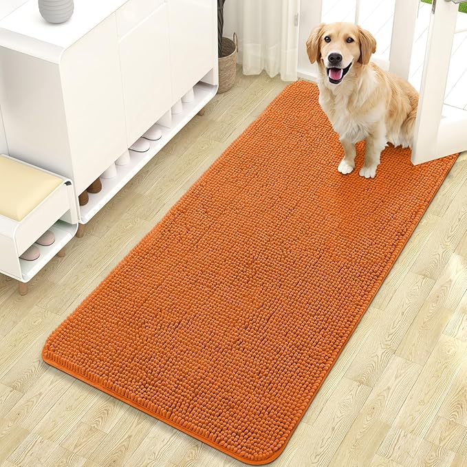 OLANLY Dog Door Mat for Muddy Paws 47x24, Absorbs Moisture and Dirt, Absorbent Non-Slip Washable Doormat, Quick Dry Chenille Mud Mat for Dogs, Entry Indoor Entryway Carpet for Inside Floor, Clay