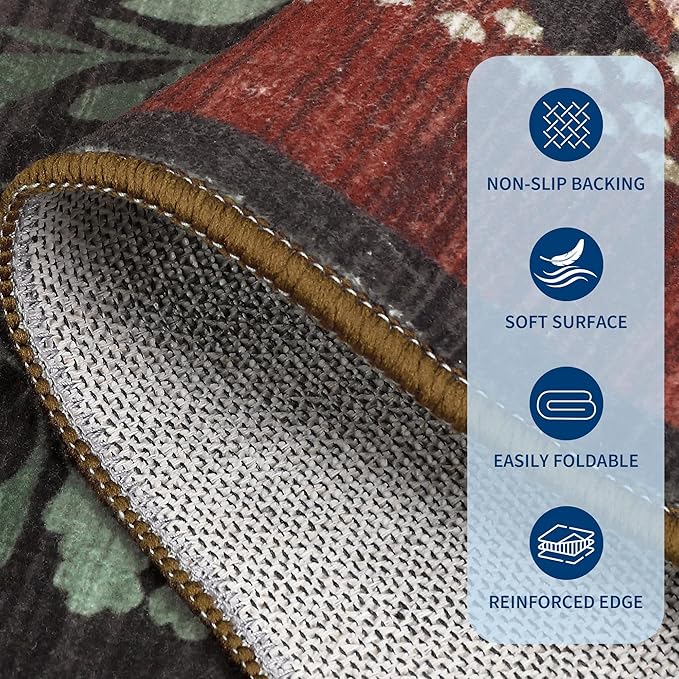 GarveeHome Floral Rug 2x6 Runners for Hallways, Boho Kitchen Runner Rugs Non Slip Bath Runners, Vintage Washable Runner Rug for Bedroom, Soft Long Rugs for Entryway Bathroom Laundry Dorm, Red