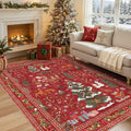 UERMEI Christmas Area Rug Living Room Rugs: 5x7 Neutral Modern Washable Festive Soft Thin Non-Slip Indoor Carpet for Bedroom Dining Table and Home Office Holiday Decor - Red