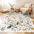 Washable 4x4 Square Area Rug: Floral Scalloped Soft Rugs for Living Room Bedroom Non Slip Bathroom Nursery Floor Mat Water Resistant Low Pile Carpet for Kitchen Entryway (4x4,Cream)