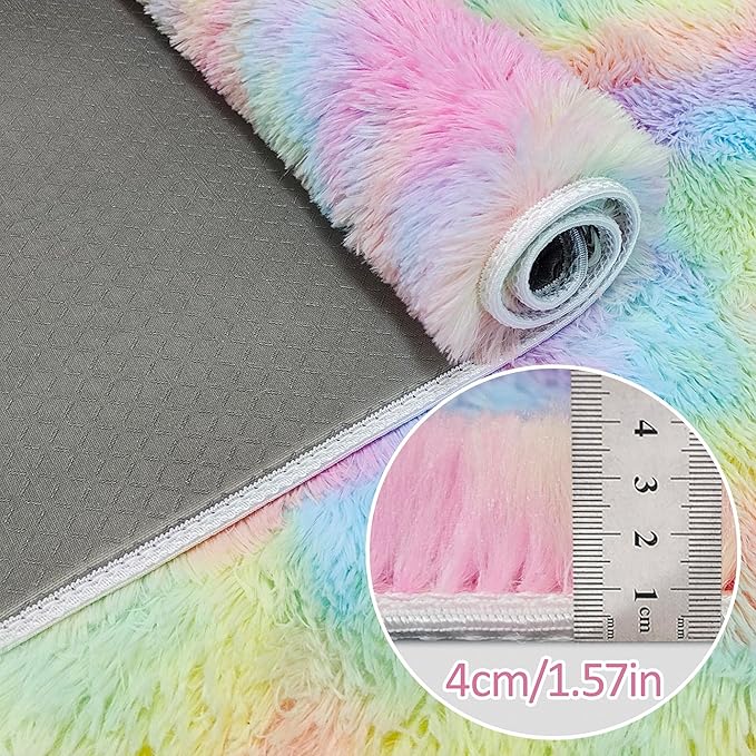 Fluffy Rainbow Rug for Girls Bedroom 2x6 Feet Kawaii Tie Dye Runner Rug Cute Colorful Unicorn Area Rug for Kids Teens Nursery Baby Princess Room Living Room Dorm Home Decor Mat Carpets