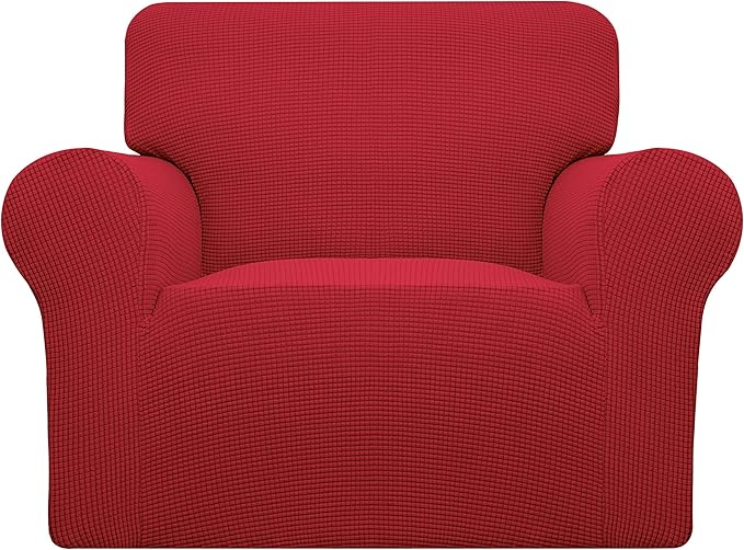 Easy-Going Stretch Oversized Chair Sofa Slipcover 1-Piece Couch Sofa Cover Furniture Protector Soft with Elastic Bottom for Kids Spandex Jacquard Fabric Small Checks Christmas Red