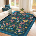 GarveeHome Washable Rug 4x6 Area Rugs for Living Room, Floral Rug for Bedroom, Soft Boho Non Slip Throw Rugs with Rubber Back, Low Pile Stain Resistant Vintage Floral Carpet for Dining Room, Blue