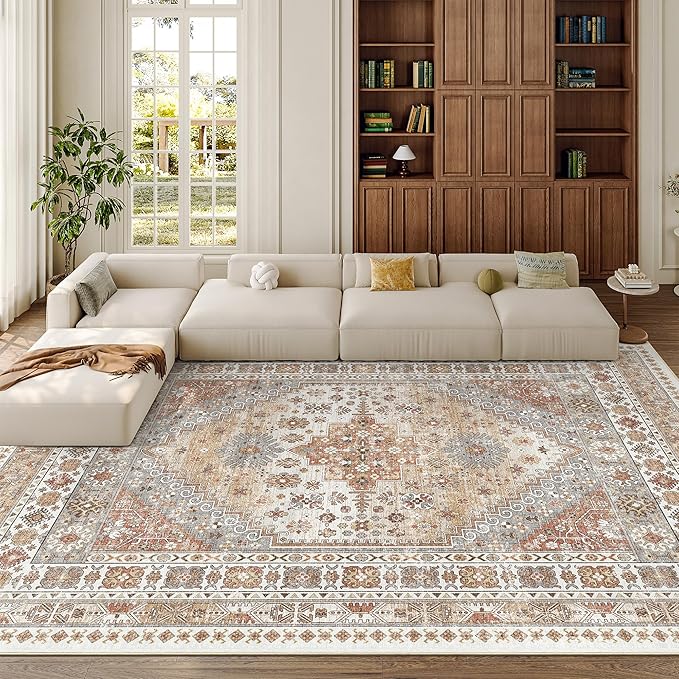 zesthome 10x12 Area Rugs,Stain Resistant Washable Rug,Ultra-Thin Rugs for Living Room,Bedroom,Non-Slip Backing Home Decor Large Area Rug (Orange,10'x12')