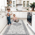 Hallway 4x8 Washable Runner Rug: Oriental Stain Resistant Entryway Kitchen Rug Farmhouse Soft Carpet for Bathroom Bedroom Thin Laundry Room Floor Mat with Non Slip Backing for Pets Family(4x8,Grey)