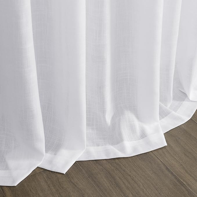 Snow White Linen Curtains 102 Inches Long for Living Room Light Filtering Semi Sheer Curtain Back Tab Luxury Neutral Modern Farmhouse Decor Floor to Ceiling Neutral Drapes for Bedroom 52x102,2 Panels