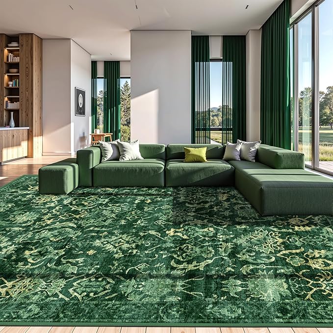 Area Rug 10x12 Polyester with Distressed Floral Pattern