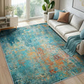Washable Area Rugs 7'x9' Non-Slip Modern Abstract Soft for Living Room Entryway Bedroom Nursery, Print Pattern, Teal Blue Green Orange Rust Red Coloreful