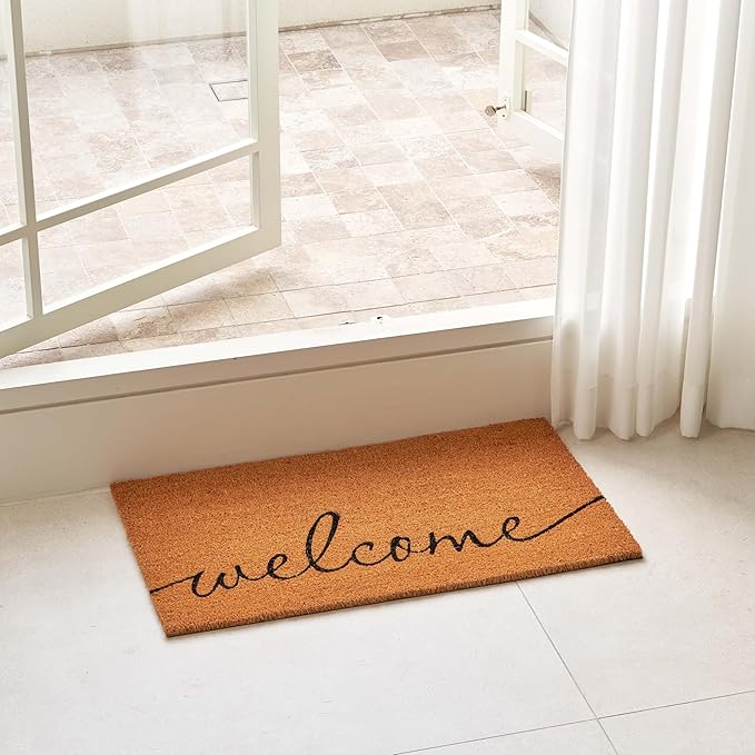 KANKUN Coco Coir Door Mat with Heavy Duty Backing, Welcome Doormat (17" x 30"), Doormat Entrance (Welcome1-1Pack)