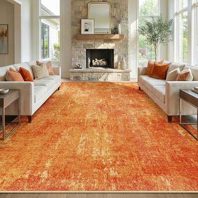 Washable Area Rugs 5'x7' Non-Slip Modern Abstract Soft for Living Room Entryway Bedroom Nursery, Print Pattern, Orange