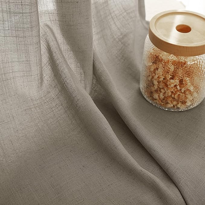 Taupe Linen Curtains 84 inches Long for Living Room Back Tab Rustic Farmhouse Semi Sheer Light Filtering Window Curtain Dining Room Soft Thick Flax Linen Textured Drapes Light Brown