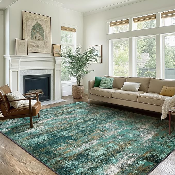 BEIMO Machine Washable Rug 5x7 Area Rugs for Living Room Bedroom, Large Turquoise Abstract Area Rug Soft Throw Rugs, Low-Pile Floor Carpet with Non Slip Rubber Backing