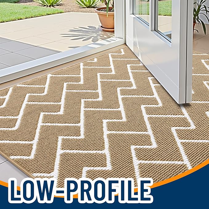 OLANLY Front Door Mat, Non-Slip Rubber Backing, Dirt Resistant and Absorbent, Washable, Easy to Clean Low-Profile Indoor Doormat for Back Door, Entryway, Inside Entrance, 48x32, Beige