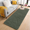 OLANLY 2x8 Machine Washable Runner Rugs for Hallway, Soft Fluffy Shaggy Bedside Rugs for Bedroom, Living Room, Indoor Floor Carpet for Kids Girls and Boys, Home Decor Aesthetic, Olive Green