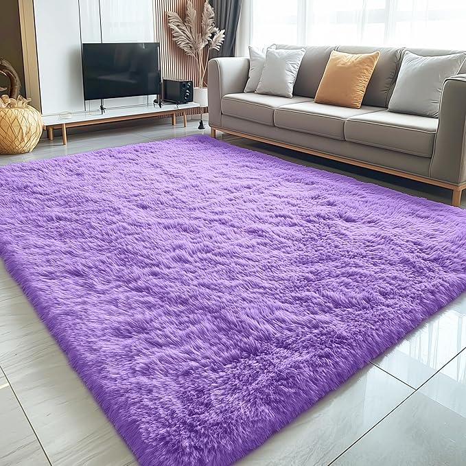 OLANLY 5x7 Machine Washable Large Area Rugs for Living Room, Bedroom, Soft Fluffy Shaggy Bedside Rug, Indoor Floor Carpet for Kids Girls and Boys, Dorms, Nursery, Home Decor Aesthetic, Purple