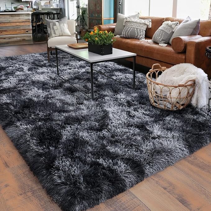 Rugs for Living Room 6x9, Soft Shaggy Modern Shag Area Rug for Bedroom, Upgrade Non-Slip Plush Fluffy Carpet for Kids Boys Girls Room Home Decor Aesthetic, Dark Grey
