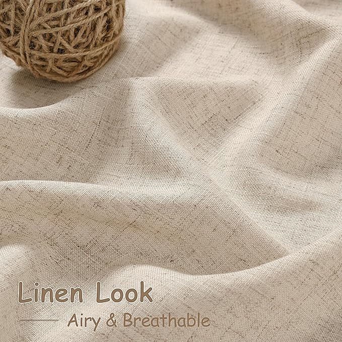 Nanspring Grey Flax Curtains 90 Inch Length 2 Panels Set for Living Room Linen Blend Light Filtering Mordern Boho Sheer Curtain Back Tab and Rod Pocket Neutral Drapes for Bedroom Office 52x90