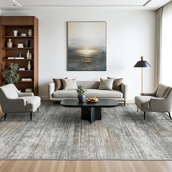 BEIMO Area Rugs 6x9 for Living Room Bedroom, Modern Abstract Machine Washable Rug, Large Soft Low Pile Floor Cover with Non Slip Backing for Dining Room, Ash Gray Brown