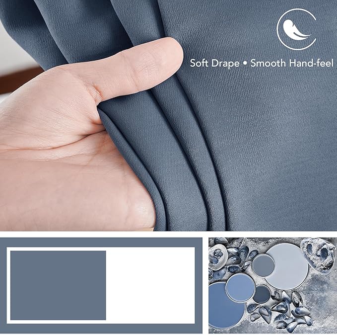 Deconovo Blackout Curtains, Thermal Insulated, W70 x L63 2 Panels, Back Tab, Machine Washable, Room-Darkening Drapes for Bedroom/Living Room Stone Blue