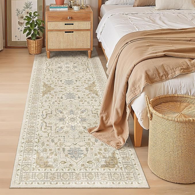 Madane Hallway Runner 3x8, Kitchen Rugs Washable Entryway Rug 8ft Vintage Kitchen Runners Non Slip Indoor Area Rug Farmhouse Carpet Runner for Bathroom Living Room Bedroom (3 X 8, Beige/Blue)