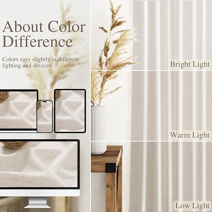 Extra Long Curtain 102 inches Long 2 Panels Set Back Tab Beige Drapes for Living Room Neutral Farmhouse Light Filtering Semi Sheer Linen Curtains 102 inch Length for Large Window Tan 9 FT Tall