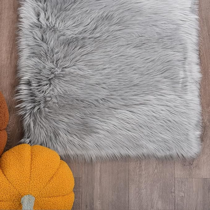 Goolela Grey Fluffy Fuzzy Furry Rug 2x6 for Bedroom Bedside Runner Faux Sheepskin Fur Shaggy Soft Plush Rectangle
