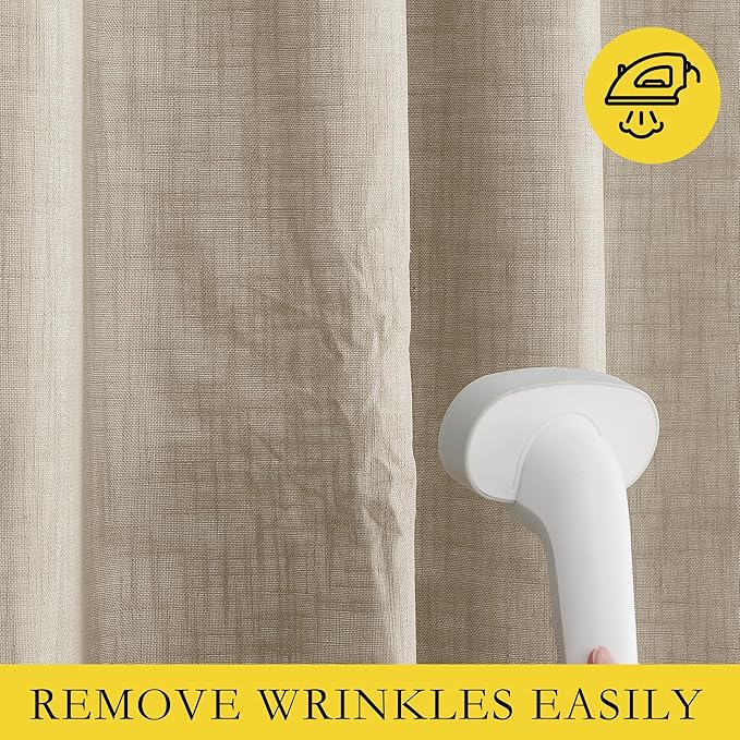 NICETOWN Taupe 100% Blackout Linen Curtains 120 inch Long Burg, Farmhouse Thick Completely Blackout Window Treatment Panels Thermal Insulated Drapes for Living Room (1 Pair, 52" Width Each Panel)