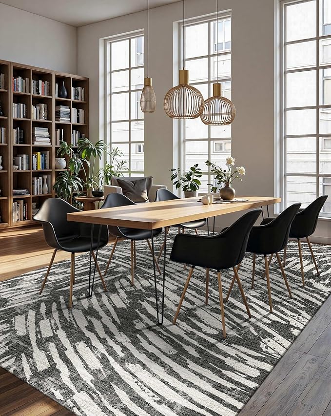 Latte&Fog 6x9 Area Rugs for Living Room Bedroom, Modern Abstract Washable Rug, Boho Non Slip Low Pile Carpet for Indoor Dining Room,Dorm, Classroom, College Dorm,Farmhouse and Kids Room - Black White