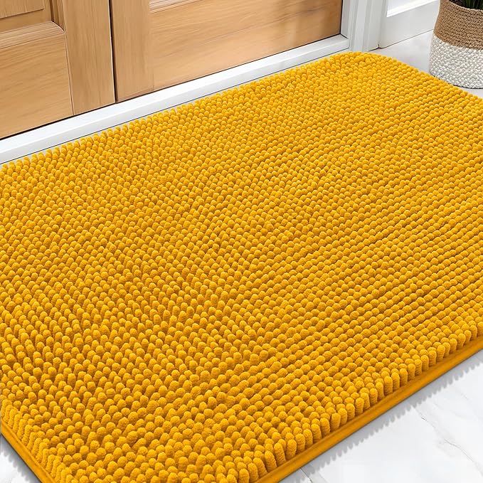 OLANLY Dog Door Mat for Muddy Paws 34x21, Absorbs Moisture and Dirt, Absorbent Non-Slip Washable Doormat, Quick Dry Chenille Mud Mat, Entry Indoor Entryway Carpet for Inside Floor, Golden Yellow