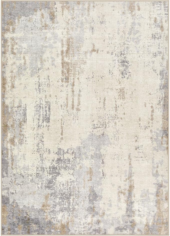 UERMEI 8x10 Area Rug Living Room Rugs - Washable Neutral Modern Abstract Soft Thin Rug Indoor Floor No Slip Rug Carpet for Bedroom Under Dining Table Home Office Decor - Light Brown/Gray