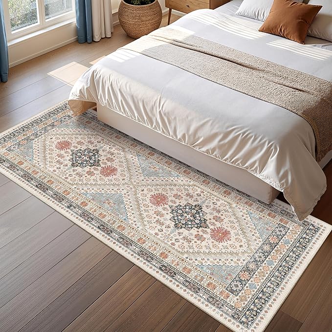 Runner Rug 2x6, Non Slip Washable Rugs for Laundry Room, Runners for Hallways, Low Pile Vintage Soft Rugs for Living Room, Kitchen Bathroom,Bedroom Rug(Blue/Red/Multi,2'x6')