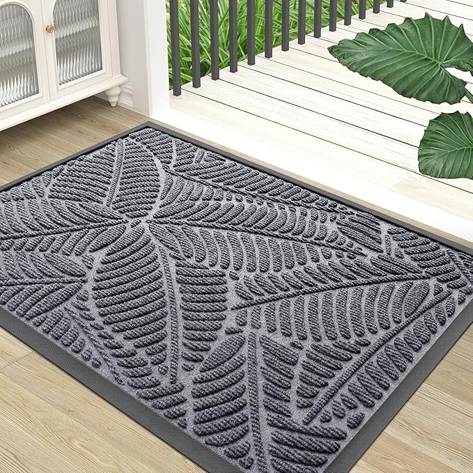 Colorxy Waterproof Doormat, Sturdy Natural Rubber Front Indoor Mat, Non Slip Low Profile Indoor Outdoor Door Mats, Stain and Fade Resistant Floor Mat, Easy Clean Patio Entrance Mat, 47''x17'', Grey