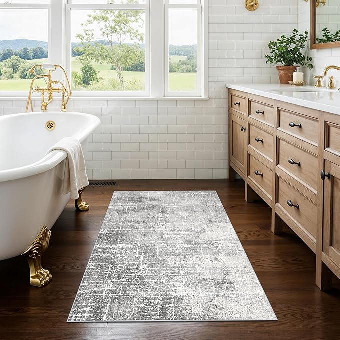 Abstract 2x3 Entryway Area Rugs: Washable Water Resistant Kitchen Rug Non-Slip Durable Doormat Ultra Soft Bedroom Beside Carpet Indoor Low Pile Floor Mat for Bathroom Stove Sink Area(2x3,Light/Grey)