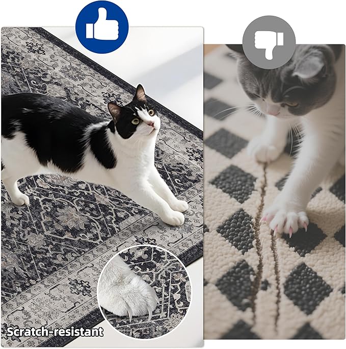 3 Pieces Kitchen Rug Sets: Farmhouse Washable Non-Slip Floor Mat for Sink Stove & Fridge Area Water Resistant Carpet for Laundry Room Entryway Soft Cozy Runners for Kids Pets Family(2x3+2x4+2x5,Black)