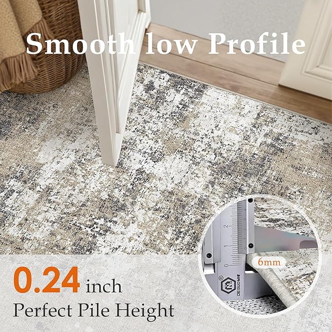 PureCozy 2x3 Abstract Area Rug Brown Washable Modern Entryway Carpet Non Slip Ultra Soft Neutral Low Pile Door Mat Contemporary Small Throw Rug for Bathroom Laundry Kitchen Dining Room