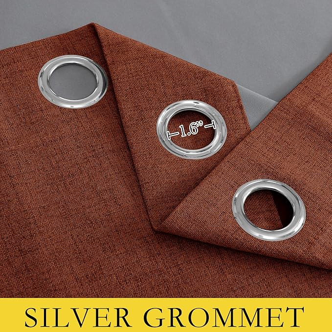 NICETOWN 100% Absolutely Blackout Linen Curtains with Thermal Insulated Liner, 52" Wide, 2 Panels, 72" Long Drapes, Grommet Retro Burnt Orange Linen Curtains Vertical Drapes Privacy for Bedroom
