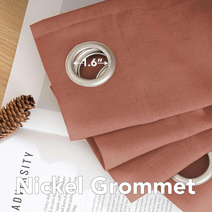 H.VERSAILTEX Linen Curtains Home Decorative Nickel Grommet Curtains Privacy Added Energy Saving Light Filtering Window Treatments Draperies for Bedroom, Terracotta, 2 Panels, 52 x 72 - Inch