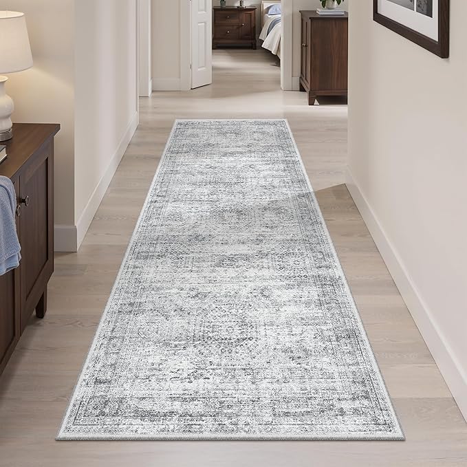 Runner Rug 2'x6' Washable Non-Slip Runner Rugs for Kitchen Bathroom Laundry Room Grey Vintage Floor Carpet Runners for Hallway Entryway