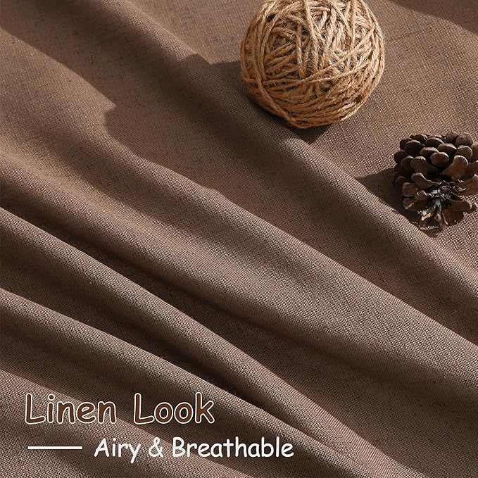 Nanspring Extra Long Caramel Brown Linen Curtains 2 Panels 102 Inches Long for Dinning Room Back Tab Light Filtering Semi Sheer Drapes Cotton Linen Textured Window Curtain 102 Inch Length for Bedroom