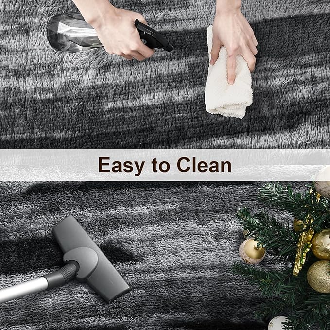 TWINNIS Super Soft Shaggy Rugs Fluffy Carpets, 6x9 Feet, Indoor Modern Plush Area Rugs for Living Room Bedroom Kids Room Nursery Home Decor, Upgrade Anti-Skid Rectangular Fuzzy Rug, Charcoal Grey