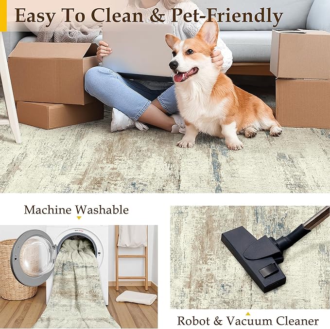 2x3 Area Rug Washable Beige Brown Abstract Modern Neutral Entryway Carpet Non Slip Soft Low Pile Door Mat Contemporary Aesthetic Small Rug for Bathroom Laundry Kitchen Dining Room