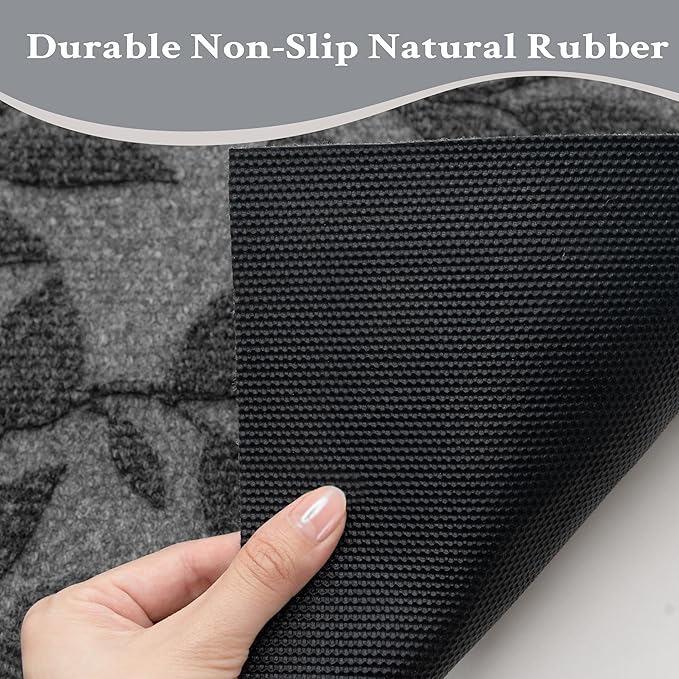 Grey Leaves Outdoor Indoor Entrance Doormats, Absorbent Durable Heavy Duty Welcome Front Door Mat,Thick Natural Rubber Back,Easy Clean Entryway Mat 23x35 Inch, Low Profile