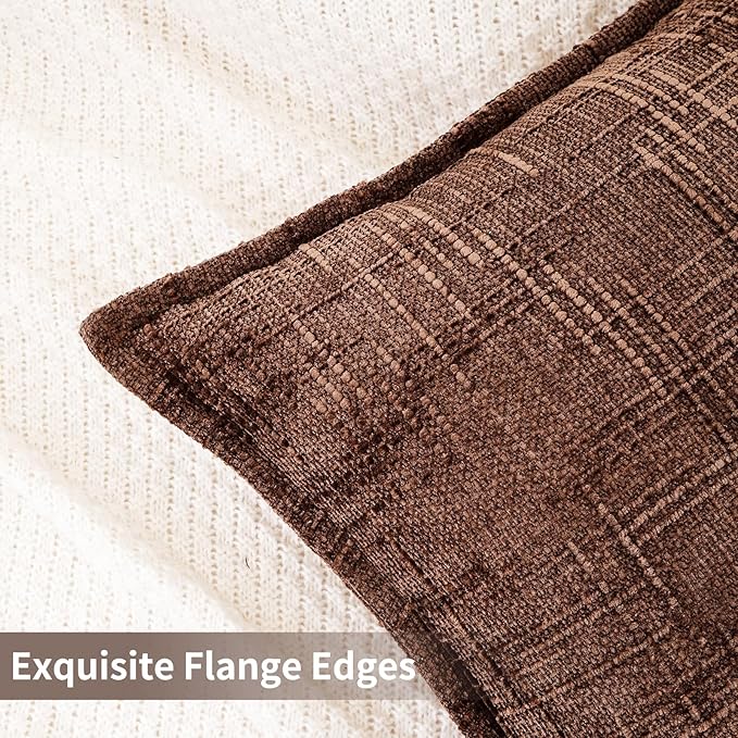 HPUK Fall Chenille Soft Throw Pillow Covers 18x18 Set of 2, Accent Cushion Covers for Living Room, Bedroom, Decorative Solid Color Pillow Covers for Couch, Sofa, Chair, Chocolate