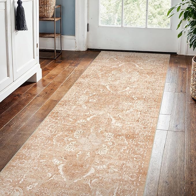 2x5 Washable Hallway Runner Rug - Non Slip Kitchen Runner Rugs with Rubber Backing Vintage Low-Pile Carpet Runners for Entryway Dining Room Laundry Room Home Decor (Brick)