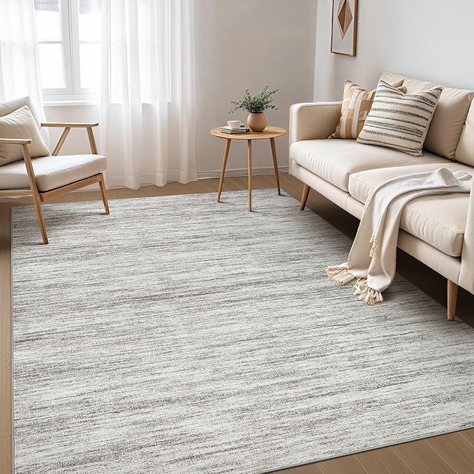 Nakagishi 6X9 Area Rugs Living Room: Washable Large Vintage Rug Neutral Non-Slip Soft Stain Resistant Indoor Carpet for Bedroom Nursery Dining Room Office Playroom - Grey-01