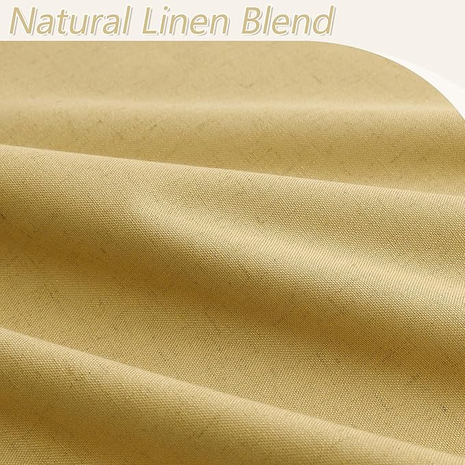 Gold 100% Blackout Linen Curtains 108 Inch Length 2 Panels Set for Living Room Bedroom Back Tab Thermal Insulated 100% Black Out Drapes Room Darkening Farmhouse Style for Bedroom Window Curtains